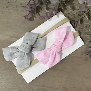 3/$20 🔷 Grey & Pink Baby Girls Bow Headbands